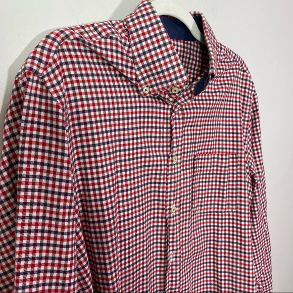 VAN LAACK ROYAL Red White and Blue Plaid Cotton Flannel Shirt - Size Large - Picture 7 of 7